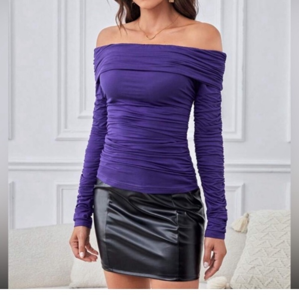 SHEIN Tall Off Shoulder Ruched Tee size S new without tag - Picture 6 of 12